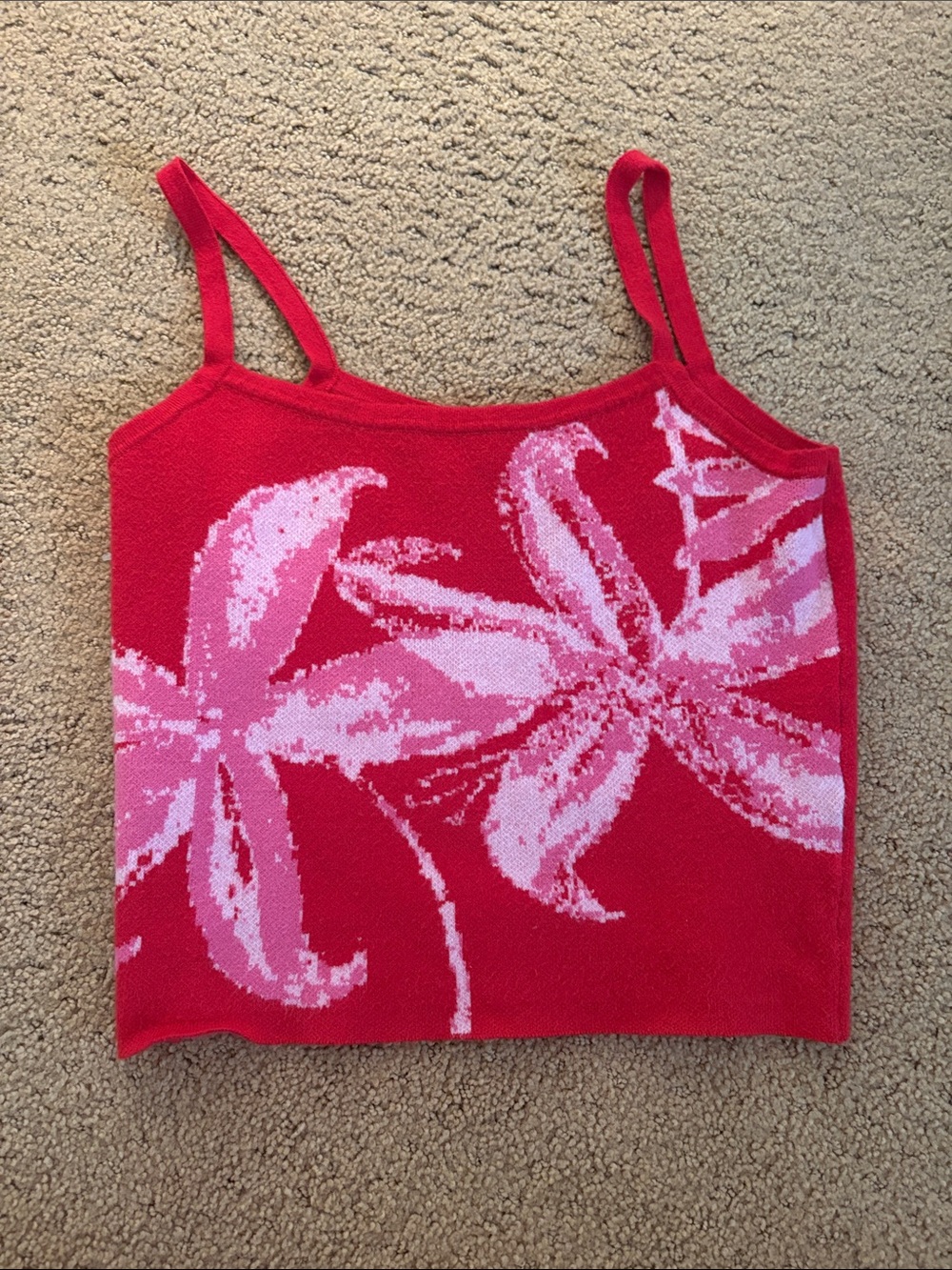 Pacsun Red & Pink Floral Knit Cami Tank Top